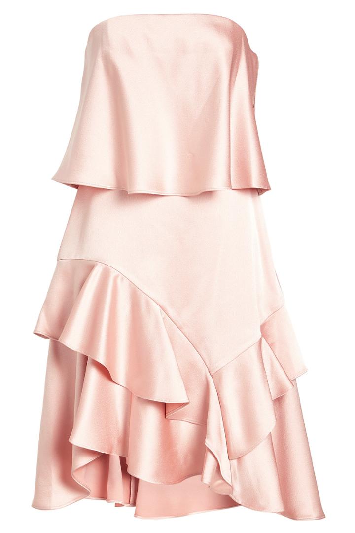 Halston Heritage Halston Heritage Strapless Satin Dress With Ruffles