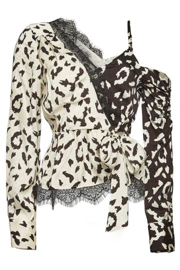 Self-portrait Self-portrait Printed Wrap Top With Lace