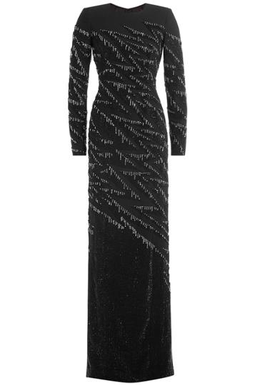 Jenny Packham Jenny Packham Crystal Embellished Evening Gown - Black