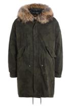 Barbed Barbed Printed Cotton Parka With Fur-trimmed Hood - Green
