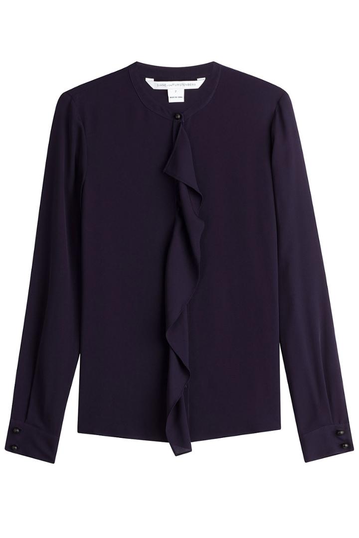 Diane Von Furstenberg Diane Von Furstenberg Silk Ruffle Front Shirt - Purple