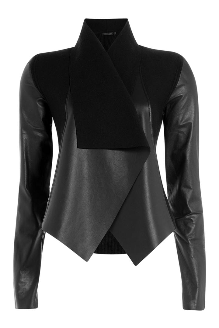 Donna Karan New York Donna Karan New York Leather And Wool Draped Jacket - Black