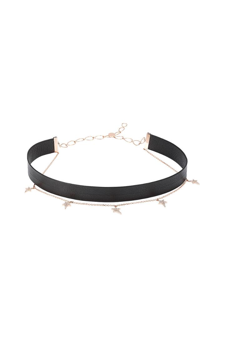 Diane Kordas Diane Kordas Leather Choker With 18kt Rose Gold And White Diamonds