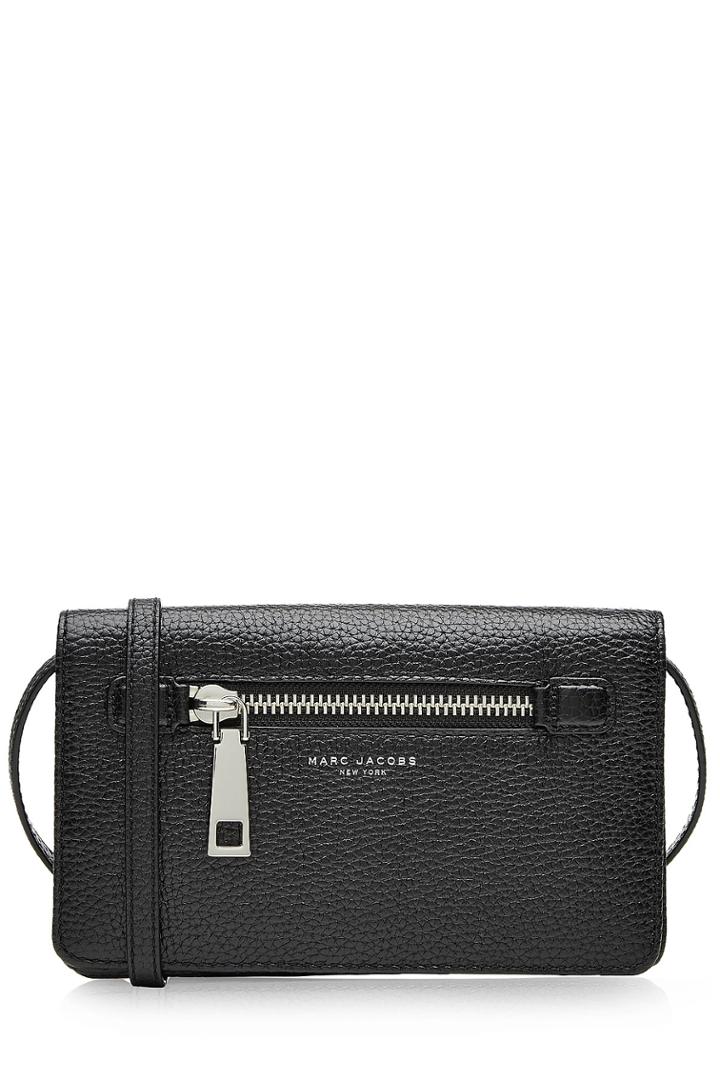 Marc Jacobs Marc Jacobs Gotham City Leather Wallet With Shoulder Strap - Black
