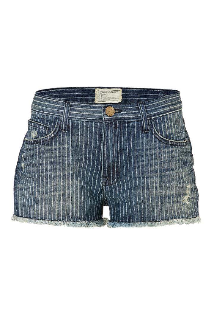 Current/elliott Current/elliott The Boyfriend Striped Denim Shorts - Blue