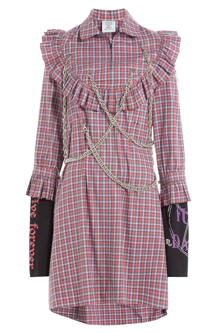 Vetements Vetements Printed Cotton Shirt Dress With Chain Embellishments