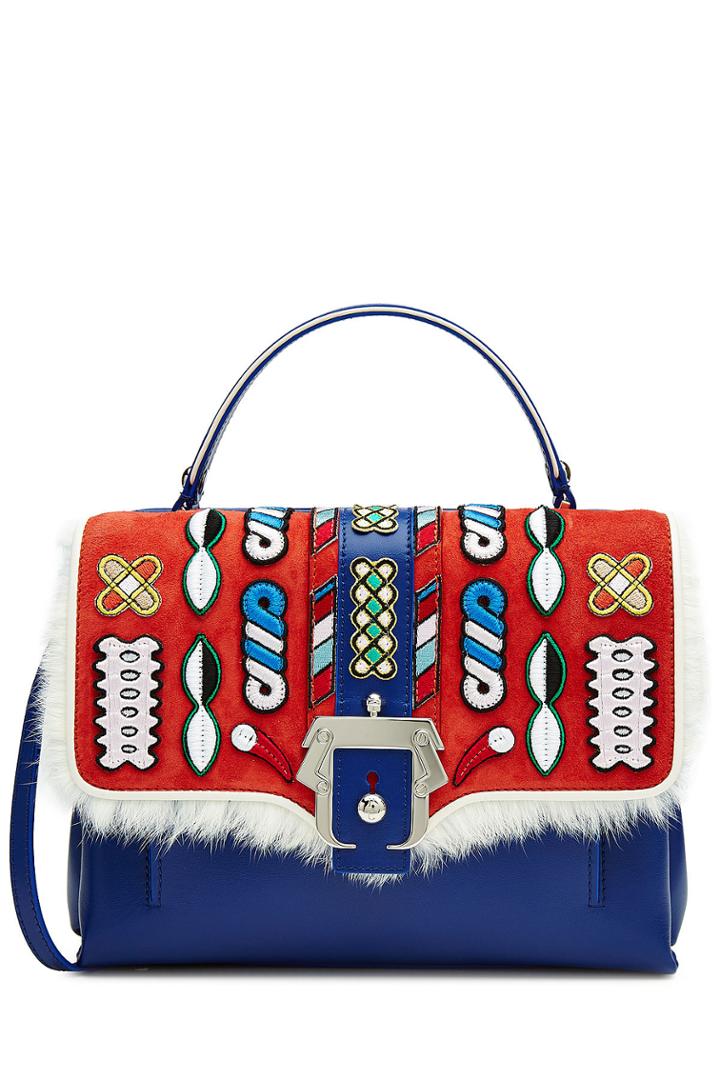 Paula Cademartori Paula Cademartori Leather Shoulder Bag With Fur - Blue