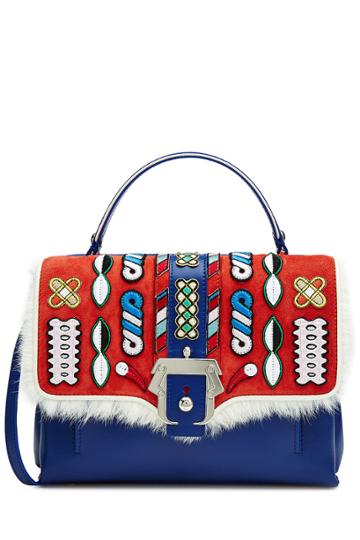 Paula Cademartori Paula Cademartori Leather Shoulder Bag With Fur - Blue