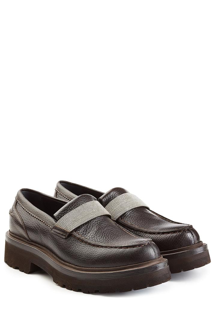 Brunello Cucinelli Brunello Cucinelli Textured Leather Loafers - Brown