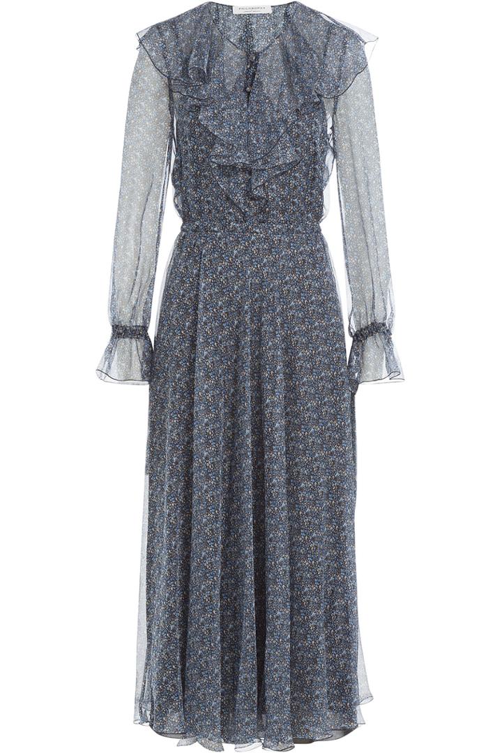 Philosophy Di Lorenzo Serafini Philosophy Di Lorenzo Serafini Printed Silk Chiffon Midi Dress - Blue