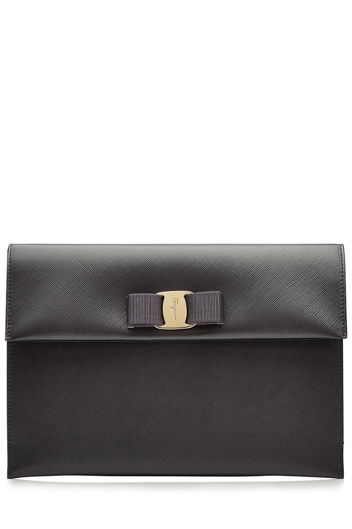 Salvatore Ferragamo Salvatore Ferragamo Leather Clutch - Grey