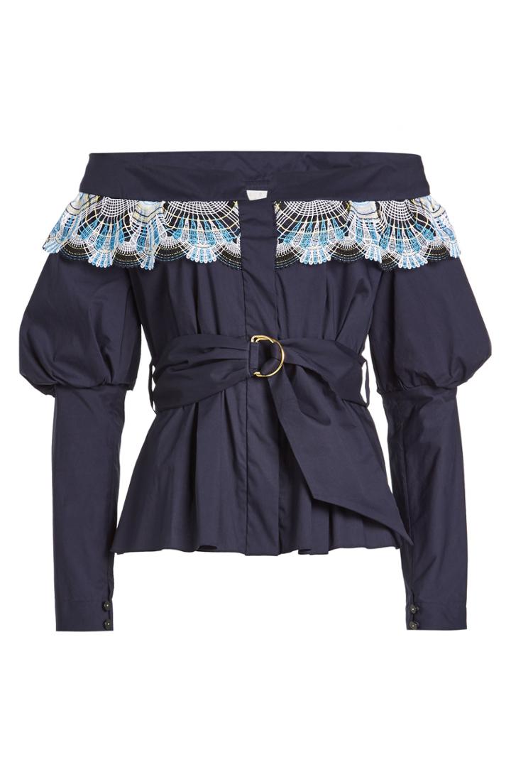 Peter Pilotto Peter Pilotto Cotton Bardot Blouse With Crochet