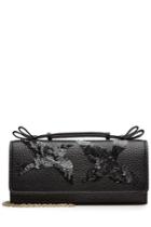 Red Valentino Red Valentino Textured Leather Shoulder Bag With Sequins - Black