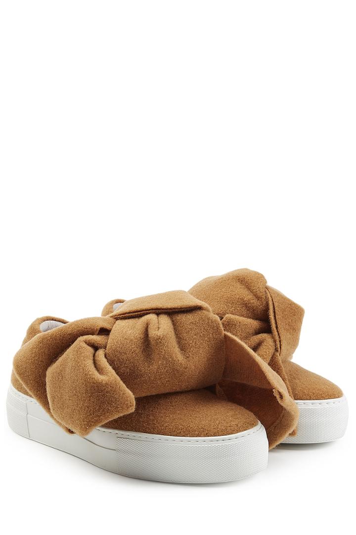 Joshua Sanders Joshua Sanders Felted Wool Platform Slip On Sneakers With Bows - Camel