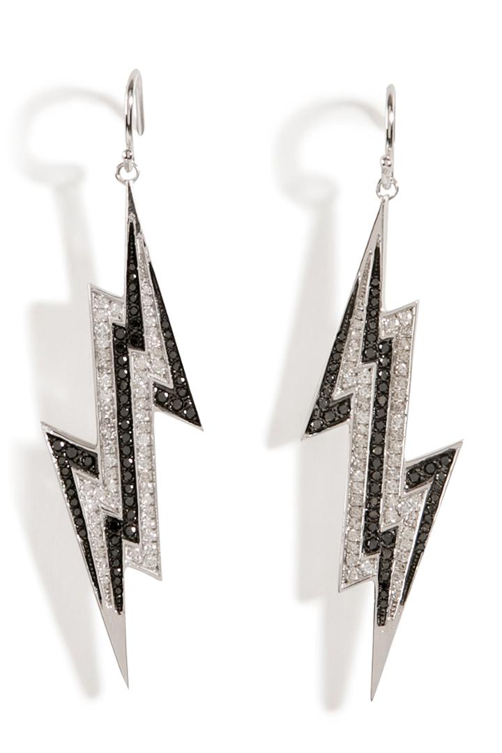 Lynn Ban Lynn Ban Sterling Silver Lightening Bolt Earrings With Diamonds - Grey