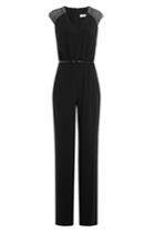 Halston Heritage Halston Heritage Jumpsuit With Sheer Embroidered Shoulders - Black