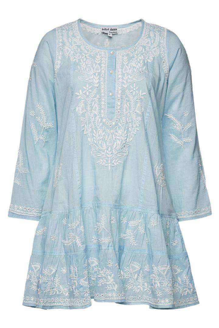 Juliet Dunn Juliet Dunn Cotton Long Sleeve Dress With Lotus Embroidery