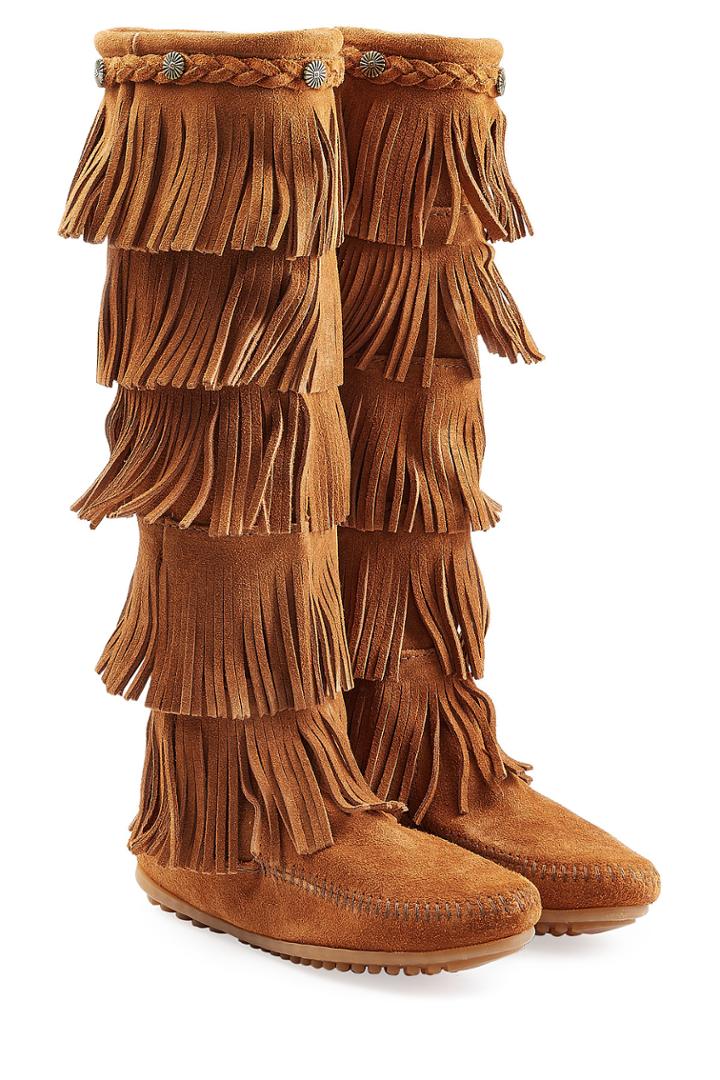Minnetonka Minnetonka Fringed Suede Knee Boots With Studs - Brown
