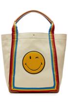 Anya Hindmarch Anya Hindmarch Smiley Canvas Tote With Leather - Beige