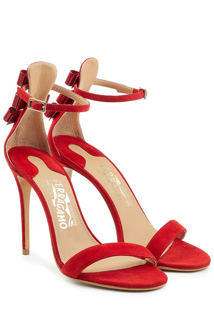 Salvatore Ferragamo Salvatore Ferragamo Angie Suede Stiletto Sandals - Red