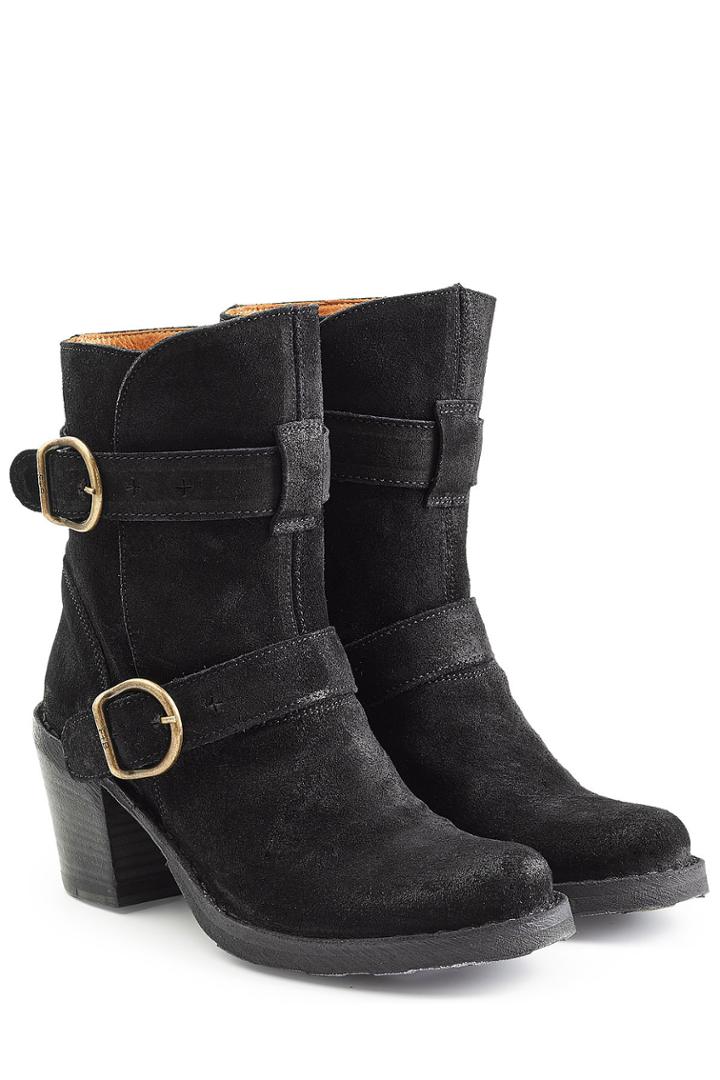 Fiorentini & Baker Fiorentini & Baker Nolita Stacked Heel Suede Buckle Boots - Black