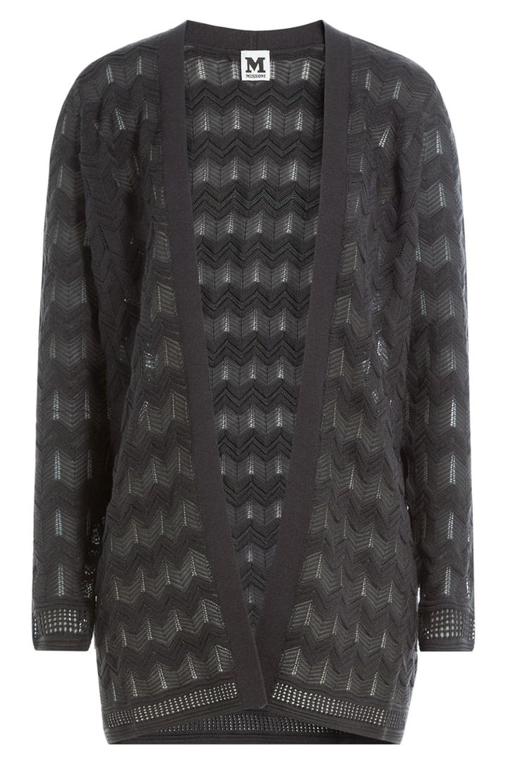 M Missoni M Missoni Semi-sheer Chevron Knit Open Cardigan - Grey