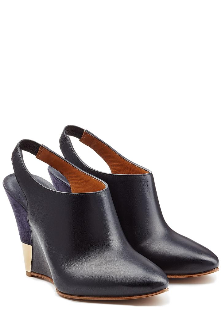 Chloé Chloé Leather Eliza Slingback Wedge - Blue