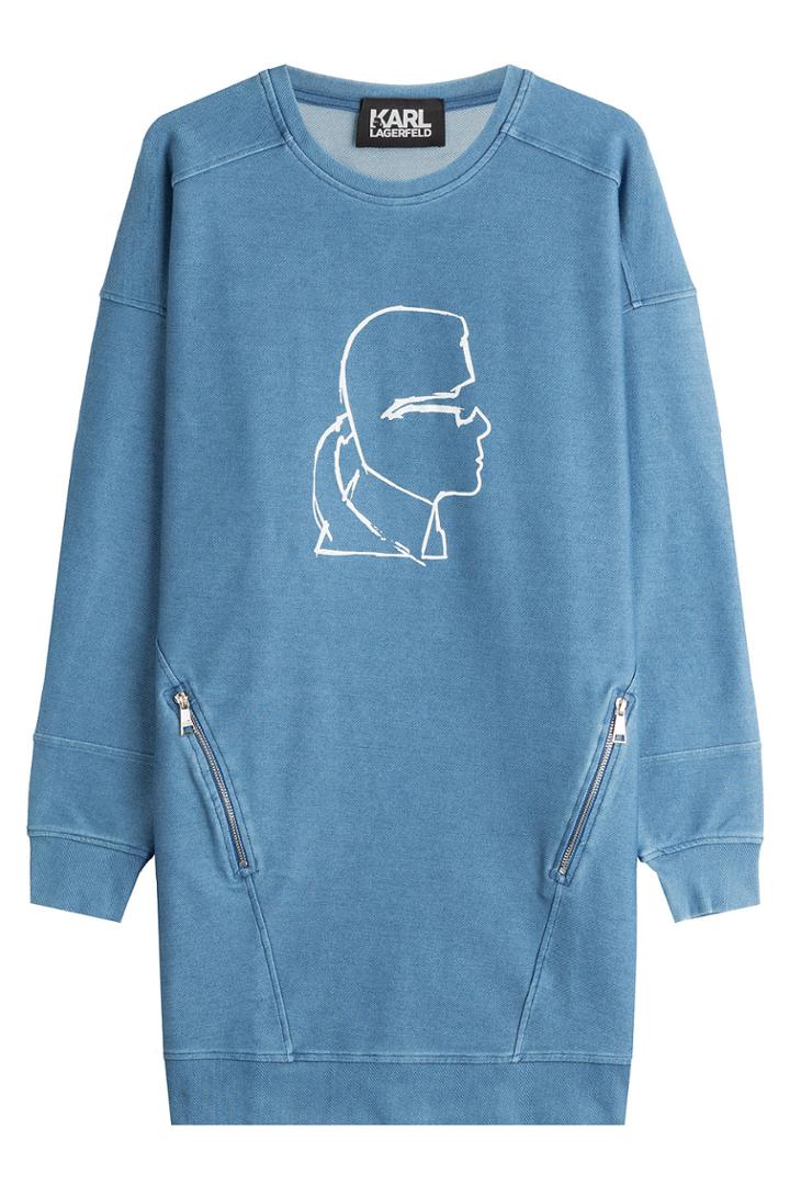 Karl Lagerfeld Karl Lagerfeld Karl Head Printed Cotton Blend Sweatshirt Dress - Blue