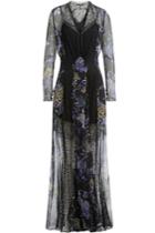 Etro Etro Printed Silk Chiffon Floor Length Dress With Lace