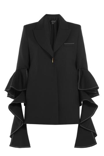Ellery Ellery Wool Ruffle Sleeve Blazer - Black