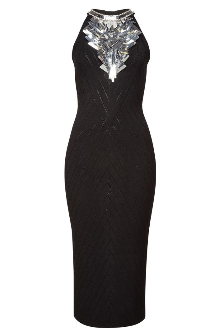 Balmain Balmain Embroidered Knit Maxi Dress