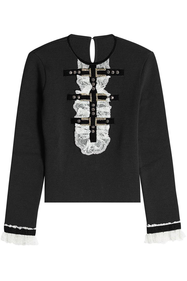 Philosophy Di Lorenzo Serafini Philosophy Di Lorenzo Serafini Virgin Wool Top With Embellished Velvet And Lace Trims