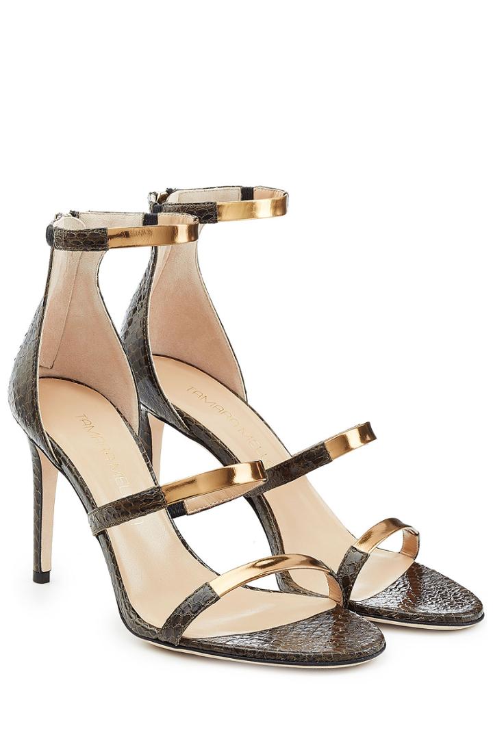Tamara Mellon Tamara Mellon Embossed Leather Sandals With Metallic Straps - Green