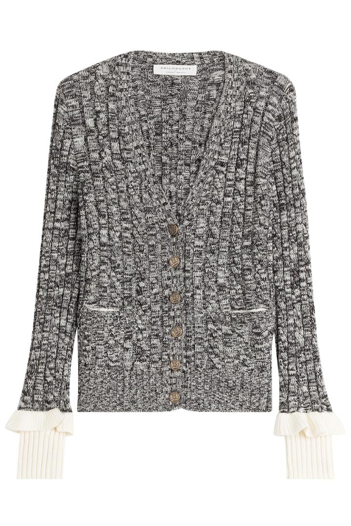 Philosophy Di Lorenzo Serafini Philosophy Di Lorenzo Serafini Wool Cable Knit Cardigan With Ruffled Cuffs - Grey