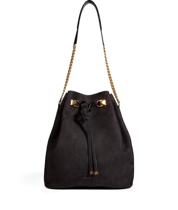 Sonia Rykiel Leather Drawstring Bucket Bag In Black