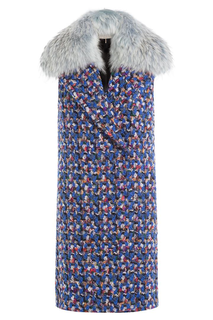Emilio Pucci Emilio Pucci Virgin Wool Sleeveless Coat With Fur Collar - Blue