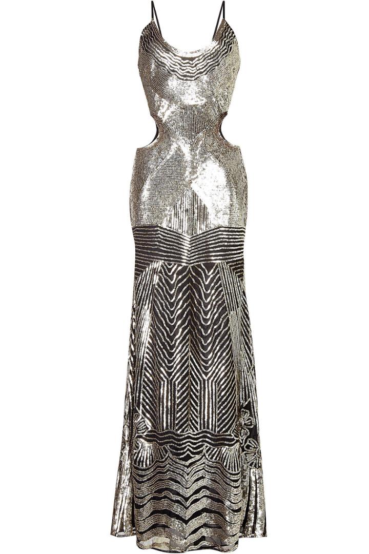 Roberto Cavalli Roberto Cavalli Sequin Embellished Floor Length Dress With Cut-out Detail