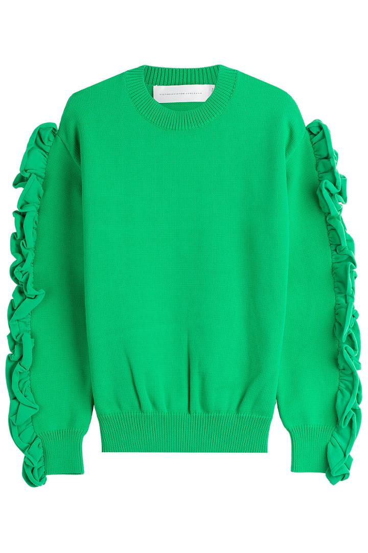 Victoria, Victoria Beckham Victoria, Victoria Beckham Pullover With Ruffled Sleeves - Green