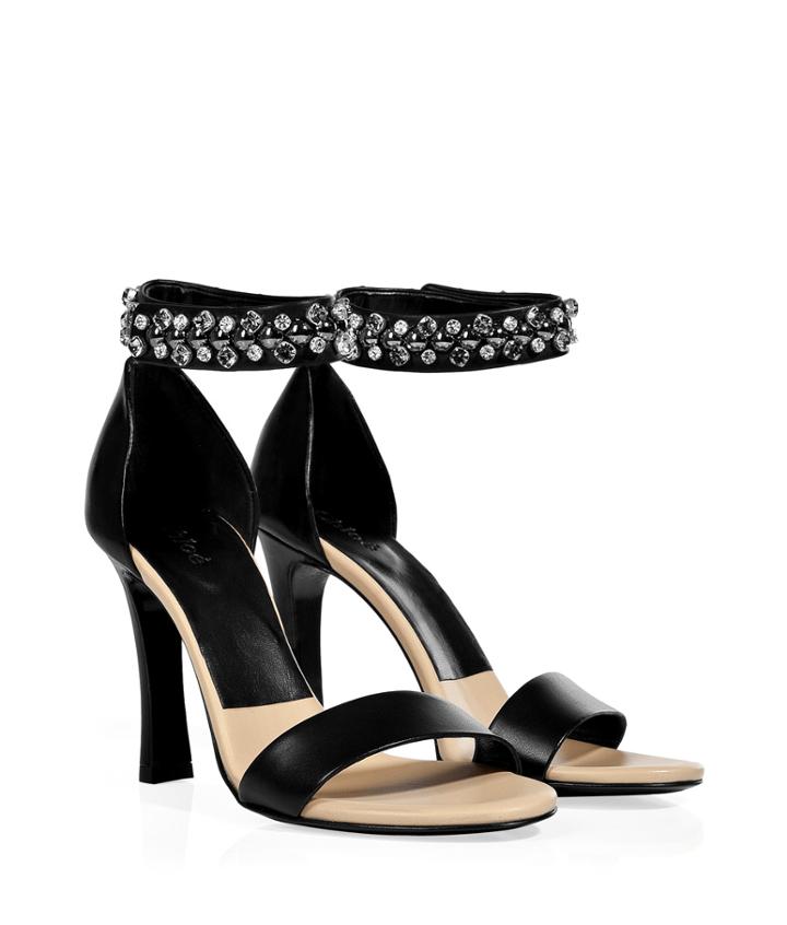 Chlo? Black Leather Jeweled Ankle Strap Sandals