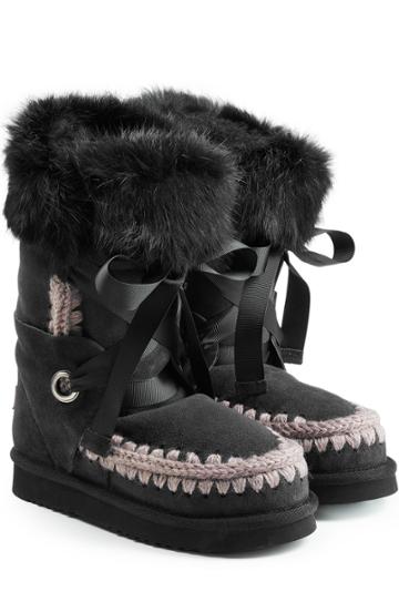 Mou Mou Sheepskin Boots With Fur Cuff