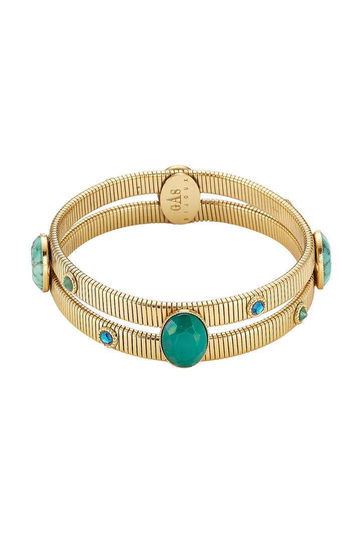 Gas Bijoux Gas Bijoux 24kt Gold Plated Bangle With Glass Cabochons - Green