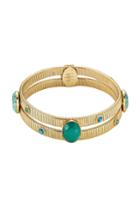 Gas Bijoux Gas Bijoux 24kt Gold Plated Bangle With Glass Cabochons - Green