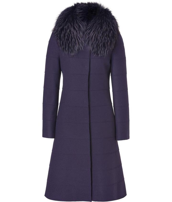 Alberta Ferretti Purple Wool Coat With Removable Fur Collar