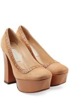 Lautre Chose Lautre Chose Embellished Suede Platform Pumps - Camel