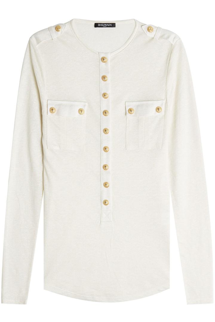 Balmain Balmain Linen Blend T-shirt With Embossed Buttons