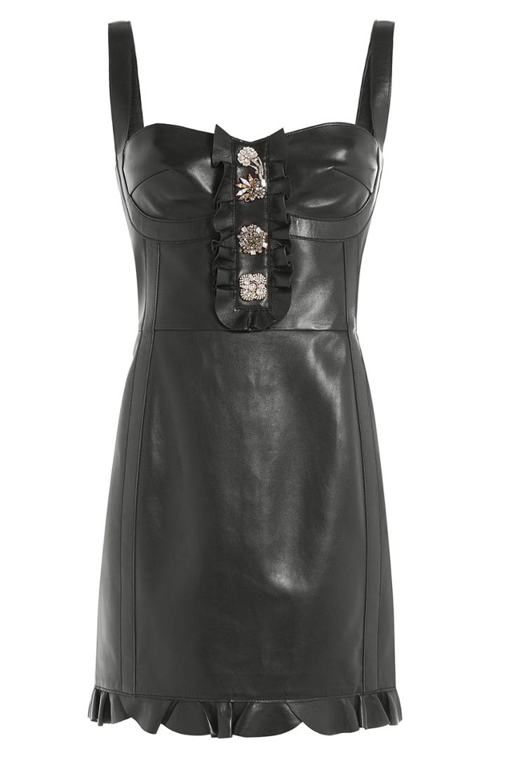 Alexander Mcqueen Alexander Mcqueen Leather Dress With Embellishment - Black