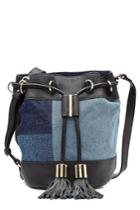 See By Chloé See By Chloé Leather And Denim Patchwork Drawstring Satchel - Multicolor