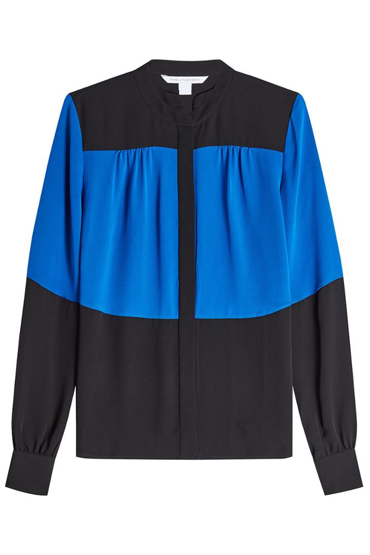Diane Von Furstenberg Diane Von Furstenberg Collar Block Silk Blouse