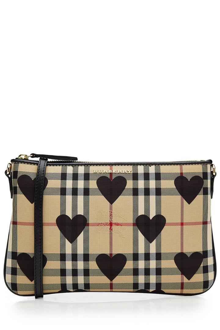 Burberry Shoes & Accessories Burberry Shoes & Accessories Printed Zipped Clutch With Shoulder Strap - Black