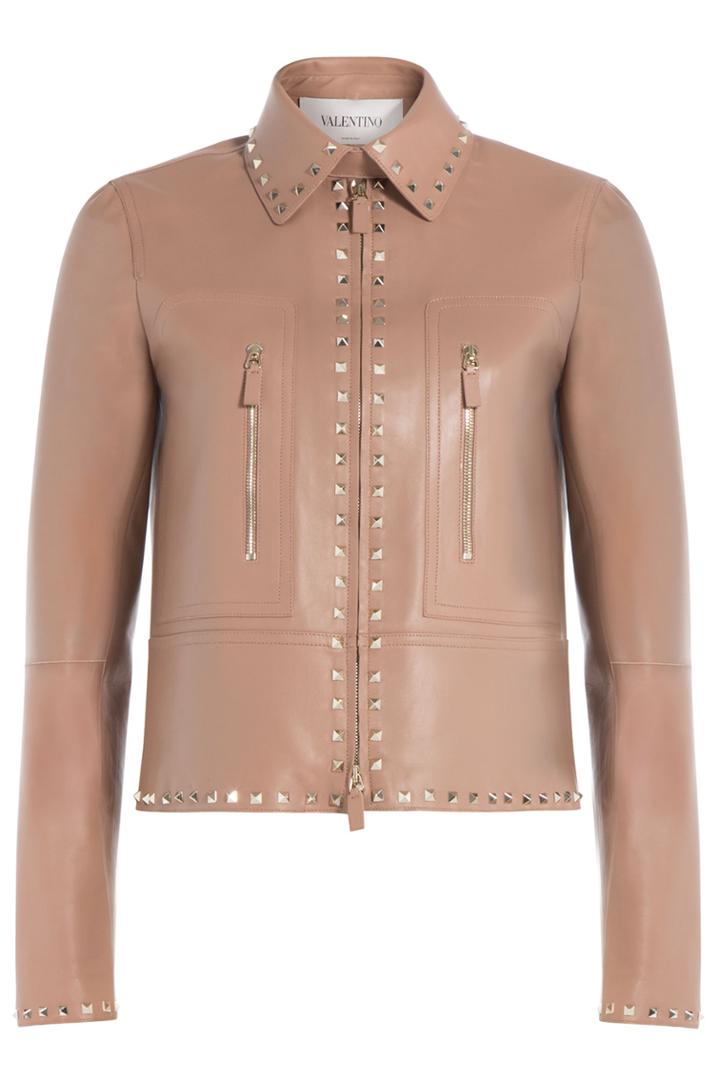 Valentino Valentino Embellished Leather Jacket - Rose